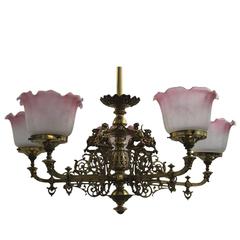 Ornate Antique 19th Century Five Branch Brass Chandelier 8