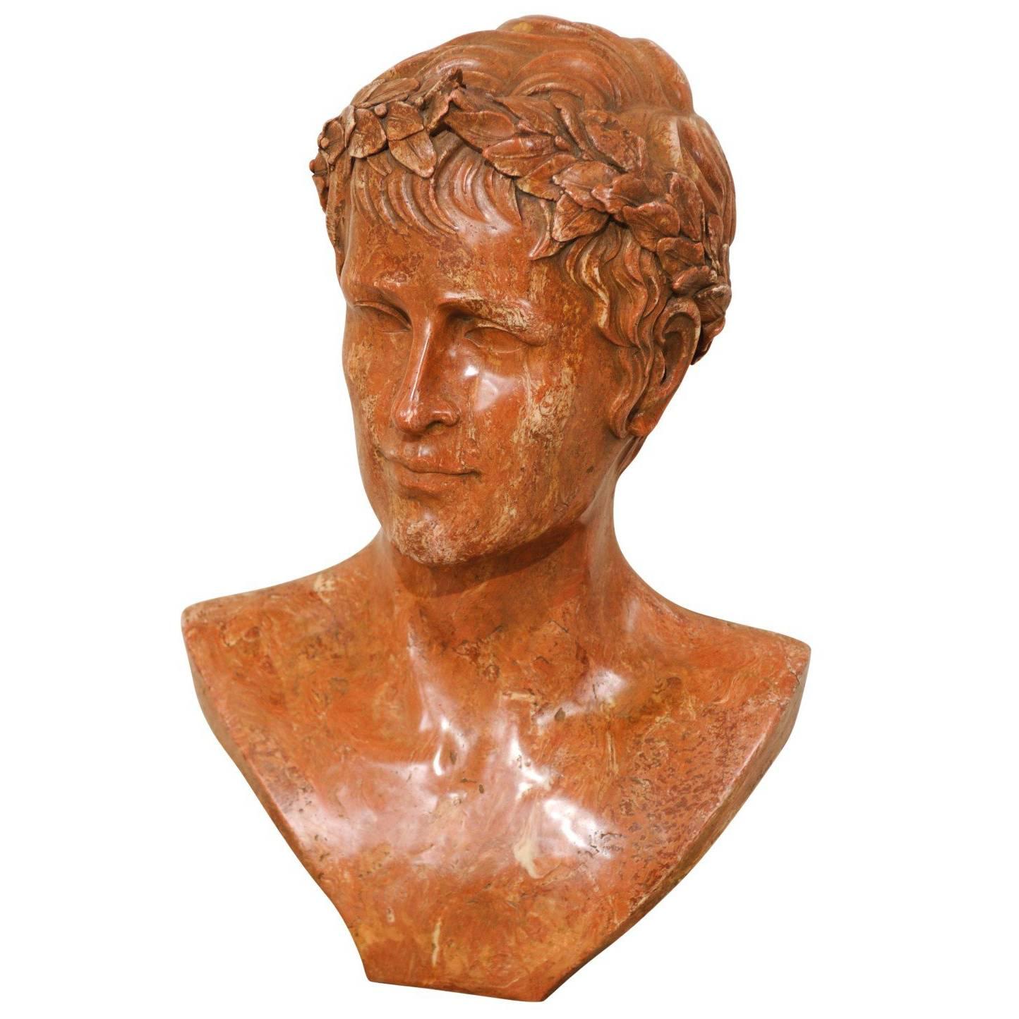 Marbleized Resin Bust of an Unknown Roman Emperor Wearing a Wreath Headband
