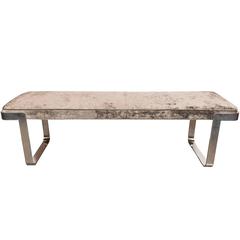 Mid-Century Modernist Bench in Chrome and Smoked Pewter Velvet, Pace Collection