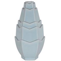 Vase Art Déco français Saint-Clément avec glaçure craqueleur bleu tournesol