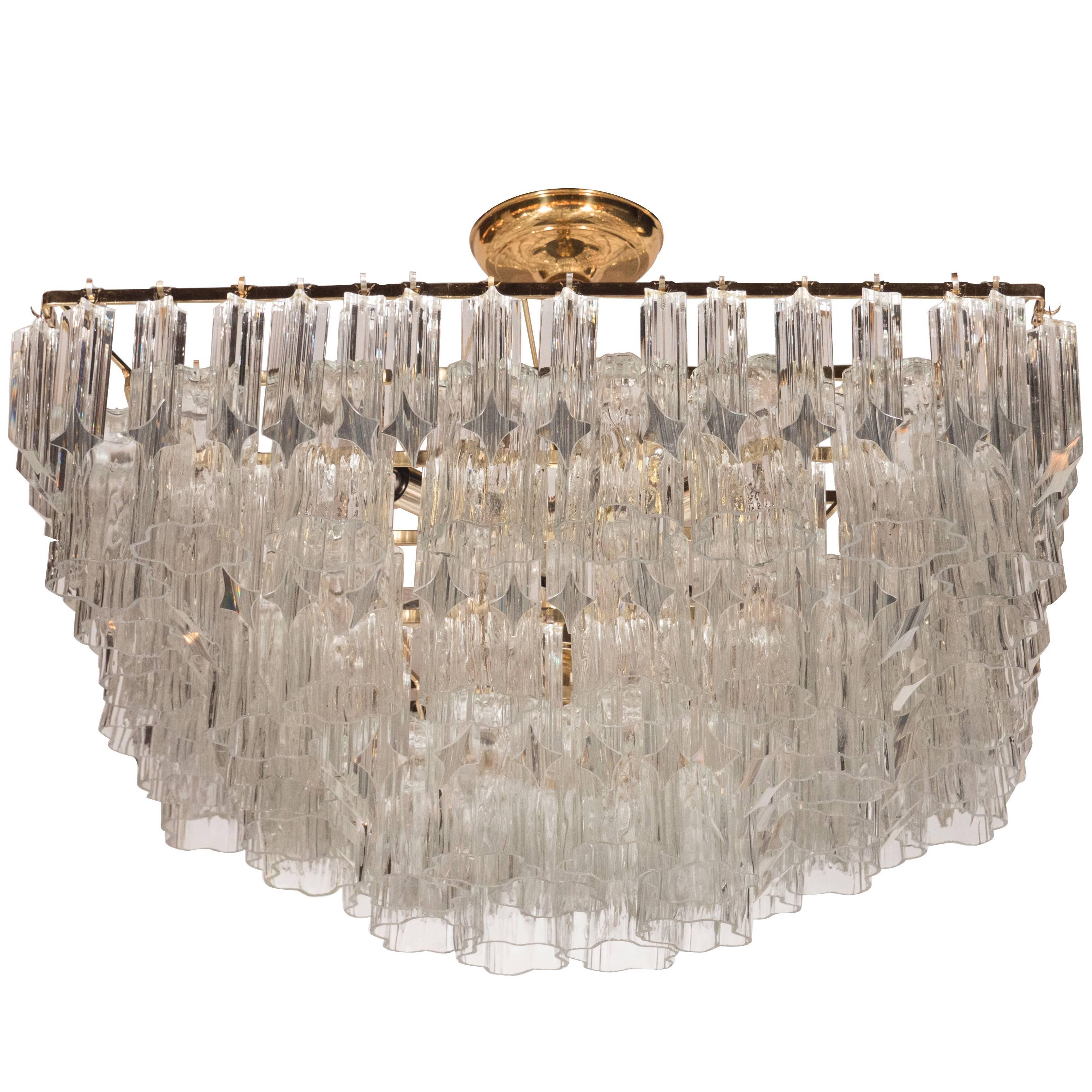 Mid-Century Modernist Tronchi and Camer Six-Tier Chandelier with Brass Fittings