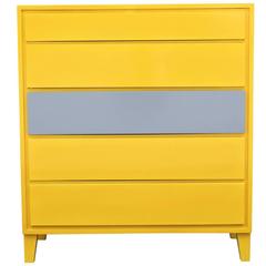 Retro Modern Clean Lined Six-Drawer Dresser or Chest in Yellow and Grey
