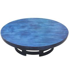 Kittinger Modern Blue Aniline Dyed Asian Inspired Round Coffee Cocktail Table