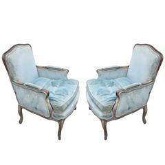 Pair of French Louis XV Style Grey Stained Lounge Chairs Meyer Gunther Martini