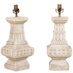 Pair of French Cast Stone Table Lamps with Fluting and Overall Baluster Shape