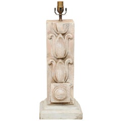 Single European Architectural Cast Stone Table Lamp with Stylized Floral Motifs