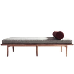 Sylva Daybed in Woven-Linen and Rust Moleskin and White Oak