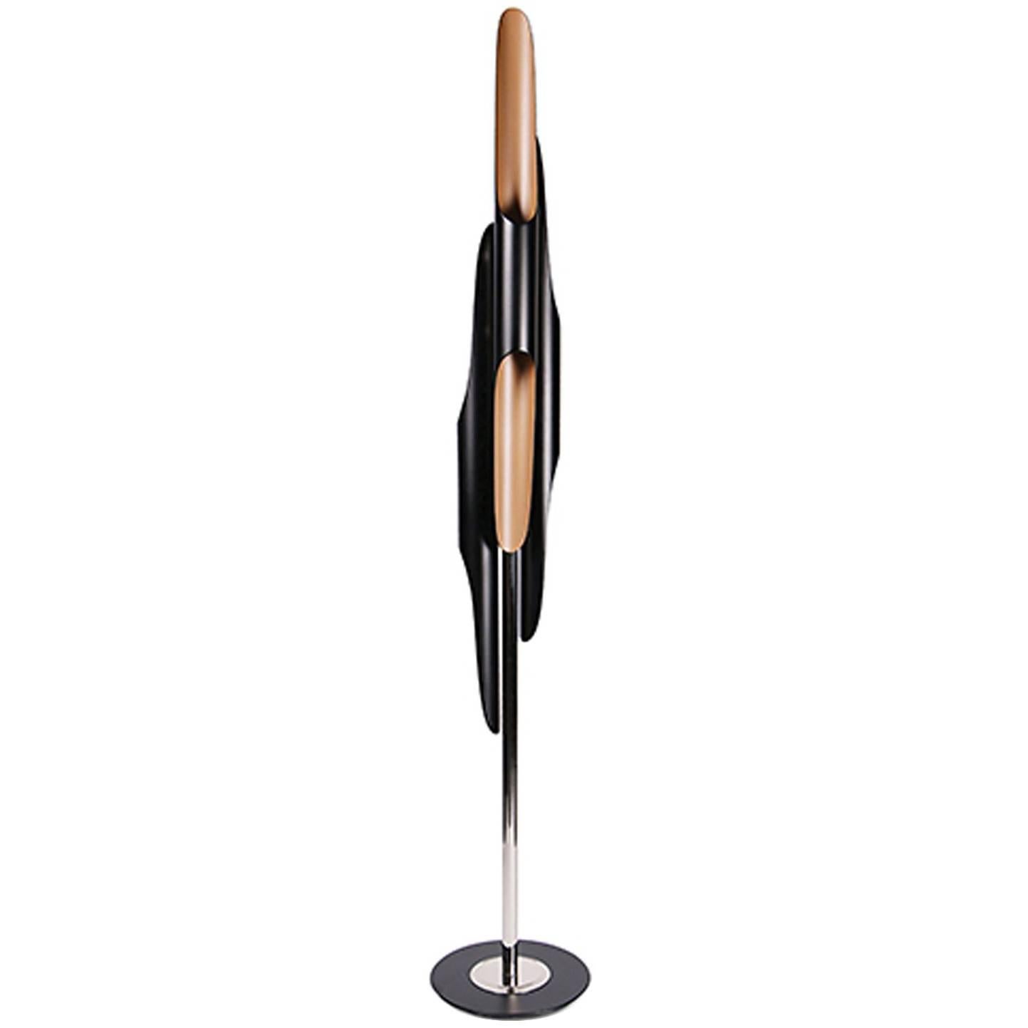Tubas Floor Lamp in Black Matte Steel and Gold-Plated For Sale
