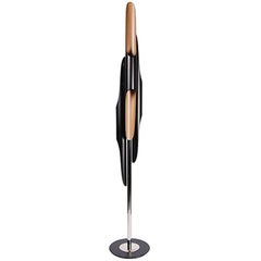 Tubas Floor Lamp in Black Matte Steel and Gold-Plated