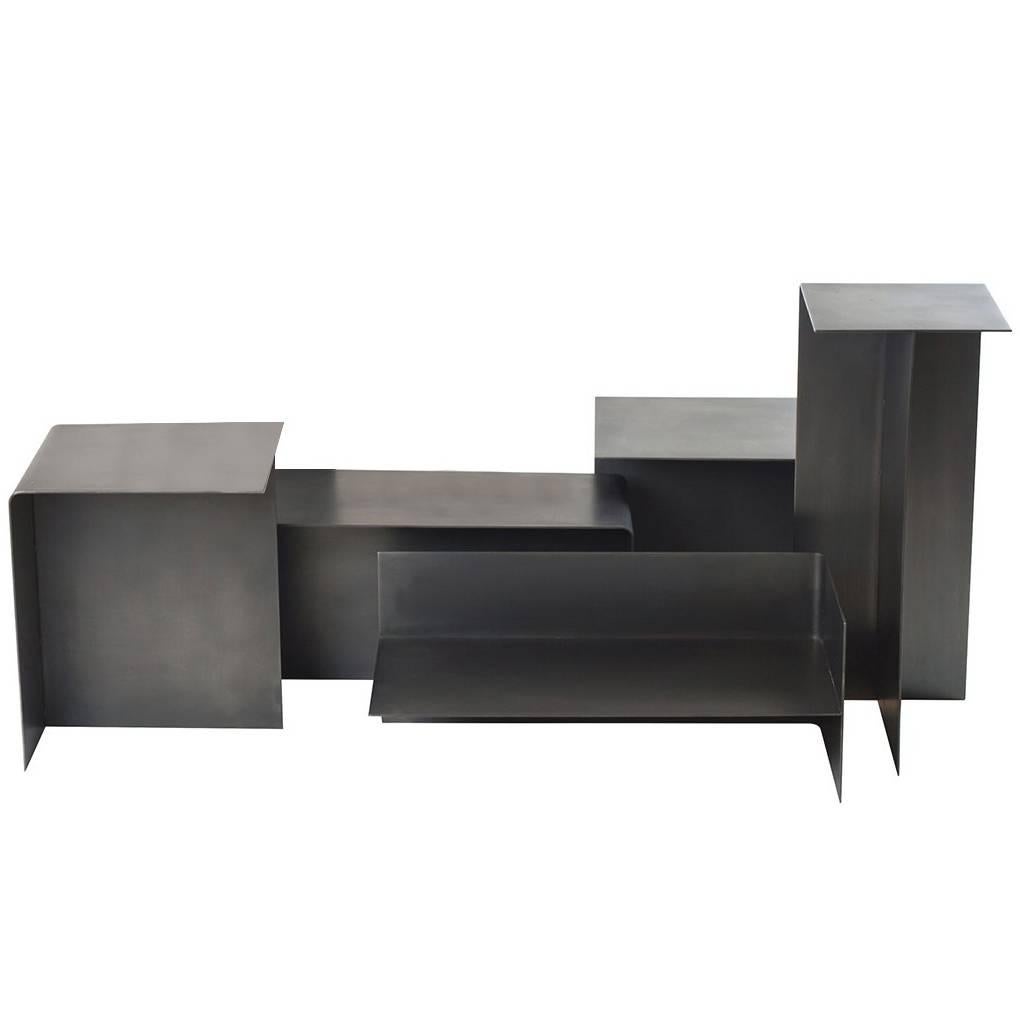 Modular T Tables for Cocktail and Coffee Table, Made of Darkened Stainless Steel For Sale
