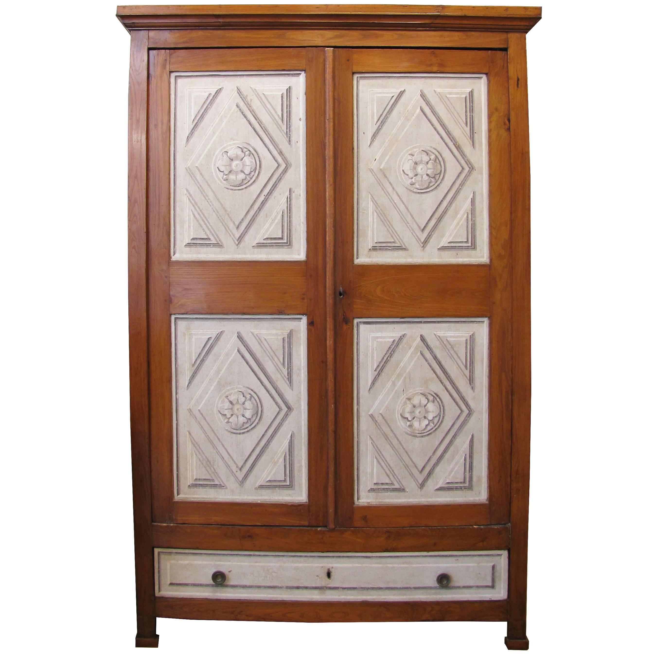Mid-19th Century Tuscan Two-Door and One Drawer Painted Walnut Cupboard For Sale