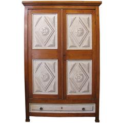 Mid-19th Century Tuscan Two-Door and One Drawer Painted Walnut Cupboard
