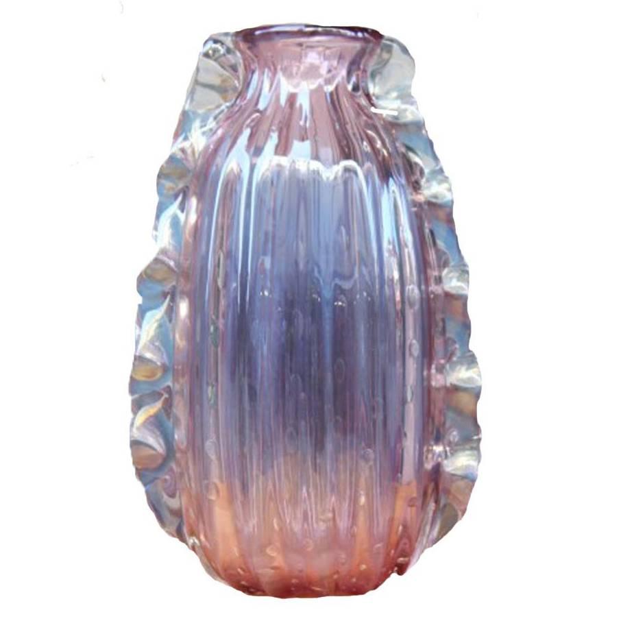 Important Rose Toso 1940 Murano Blown Glass Vase For Sale