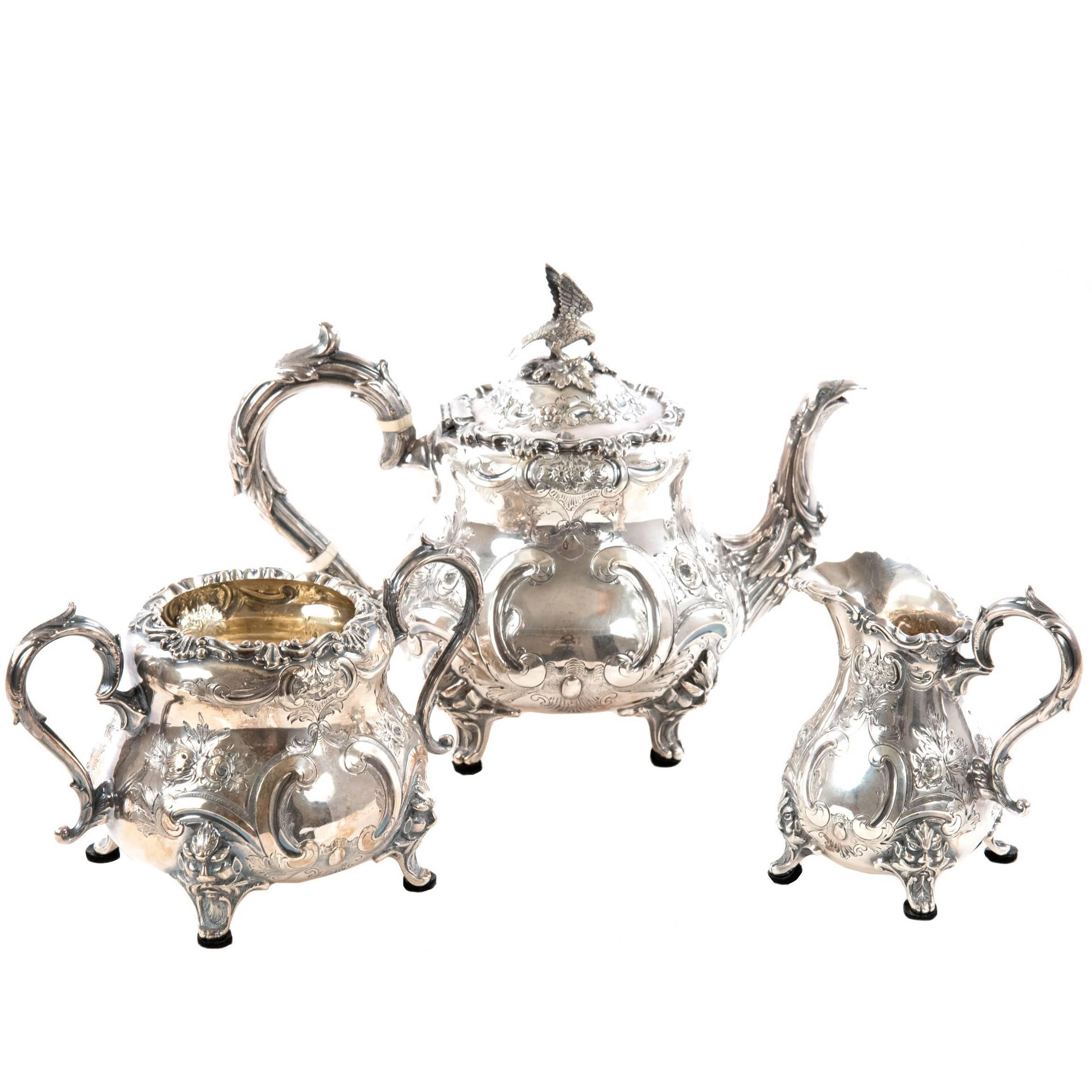 Victorian English Silver Plate Three-Piece Tea Service For Sale