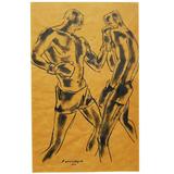 "Left Jab," Rare, Vivid Drawing of Two Boxers by Littlefield, 1928