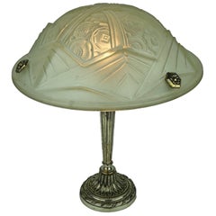 Art Deco Table Lamp with Stylized Flowers and Geometric Motifs Design