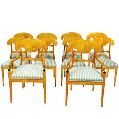 Dining Chair Rare Set of 10 Biedermeier Swedish Satin Birch with 2 Armchairs 