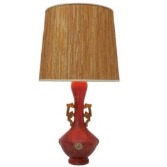 Vintage Zaccagnini Lamp with Original Grass Shade, Italy, circa 1940