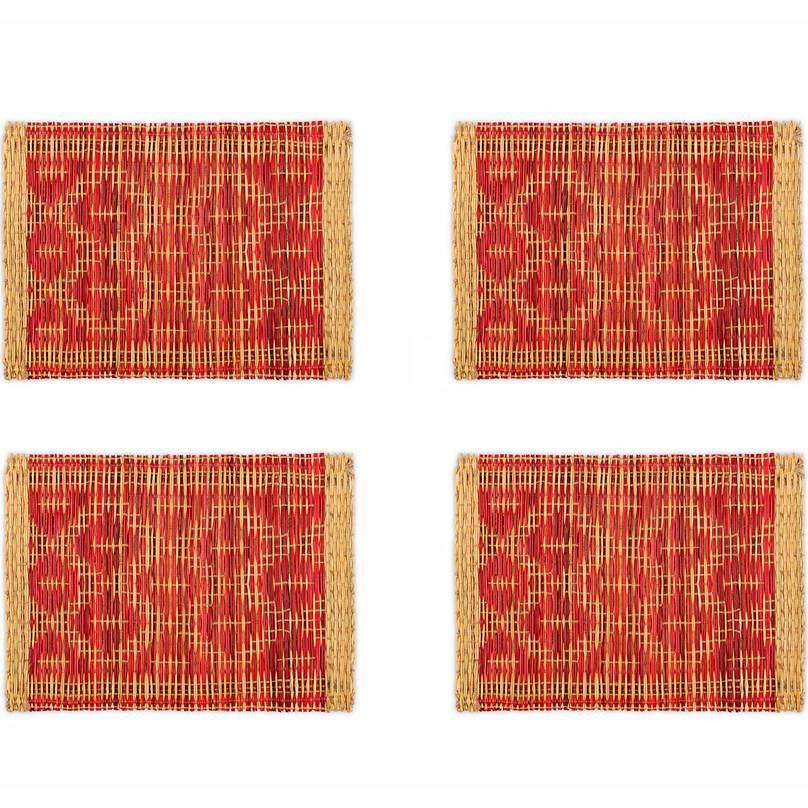 Red Wicker Placemats Handmade in Morocco, Set of Four For Sale