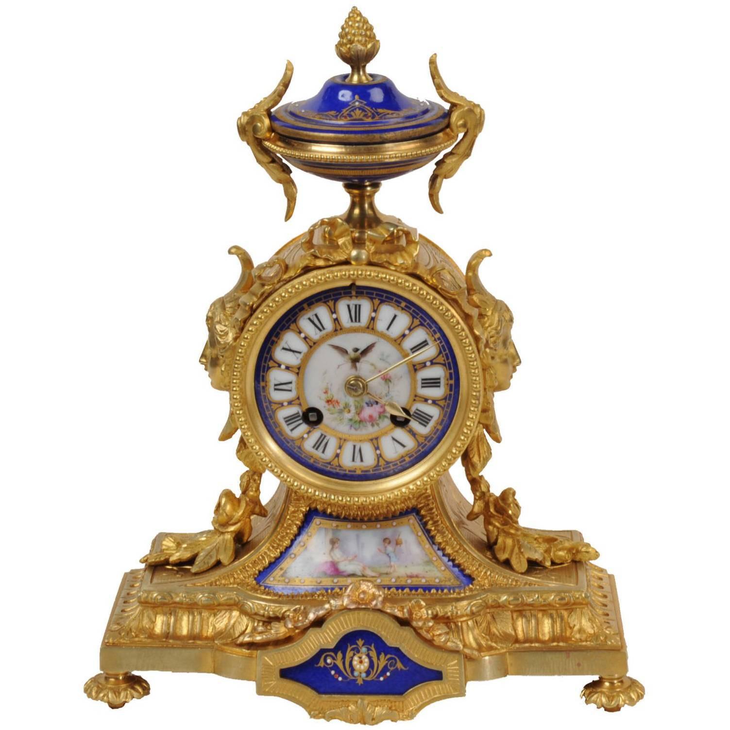 Japy Freres Ormolu and Sevres Porcelain Boudoir Clock, circa 1870 Fully Working