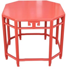 Modern Asian Orange Coral Lacquered Side or End Table by Baker