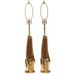 A Pair of Italian Brass and Faux Bois Table Lamps 6