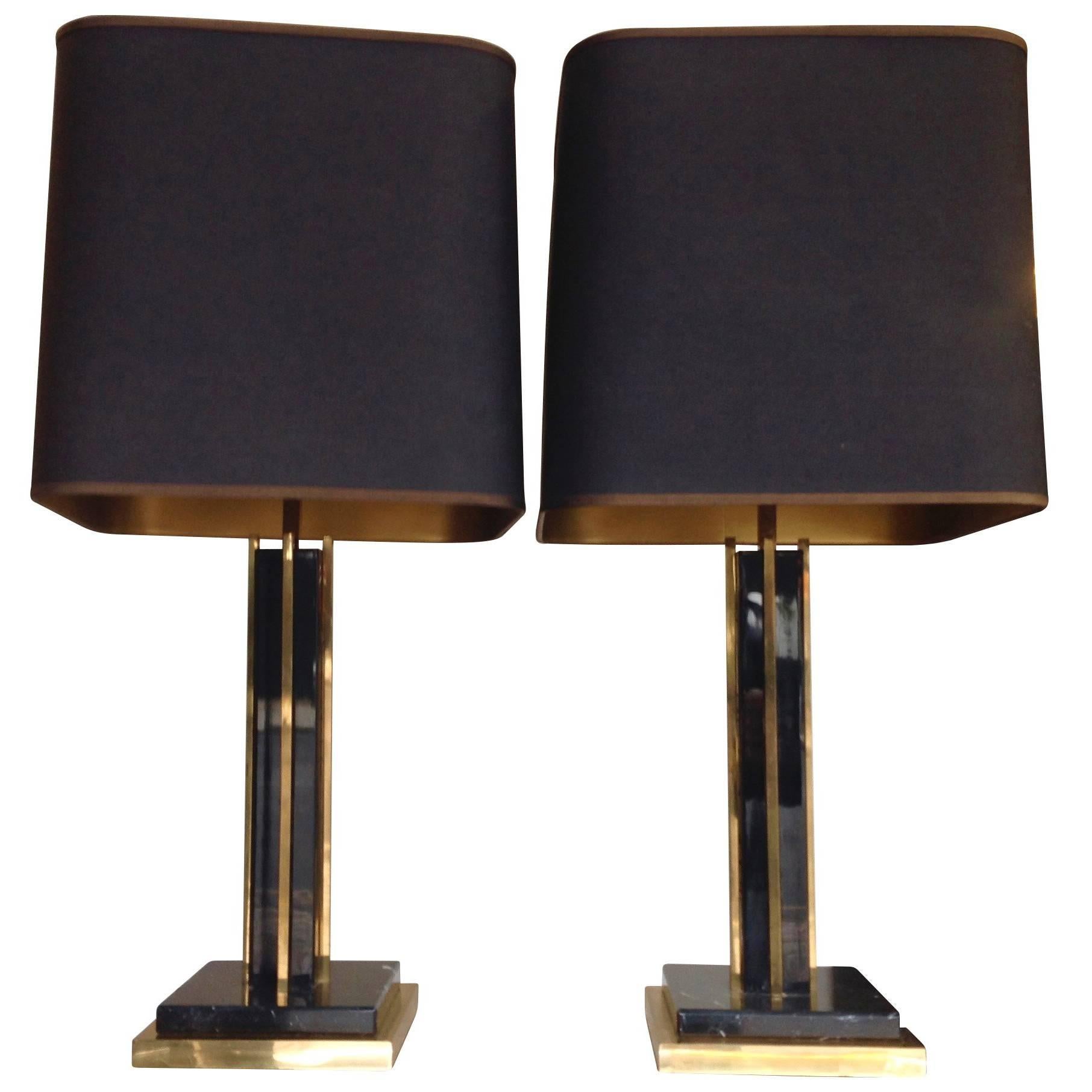 Pair of Willy Rizzo Lamps with Marble Bases
