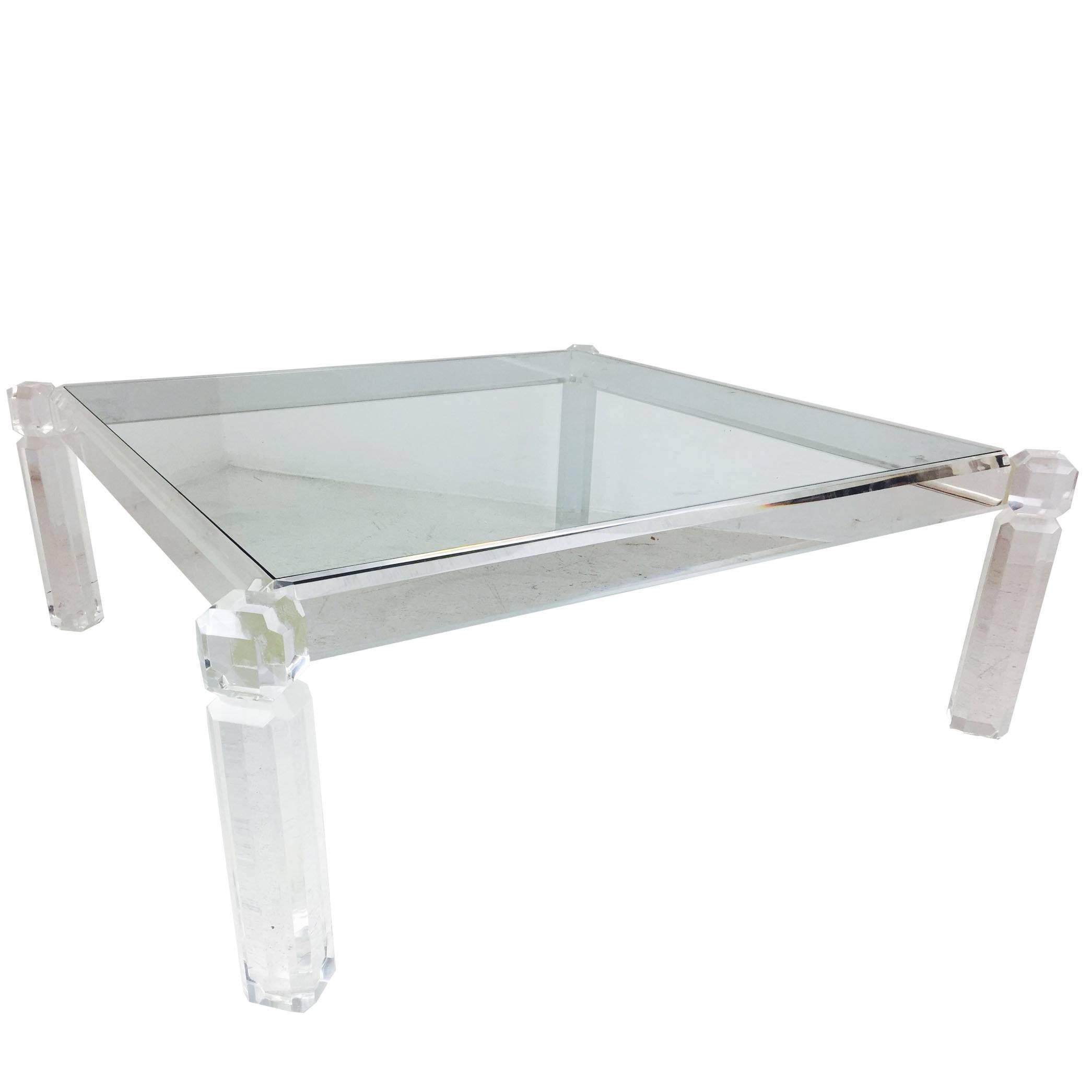 Square Lucite and Glass Coffee Table