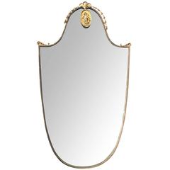 Chic Italian 1950s Gilt-Bronze Shield-Form Mirror