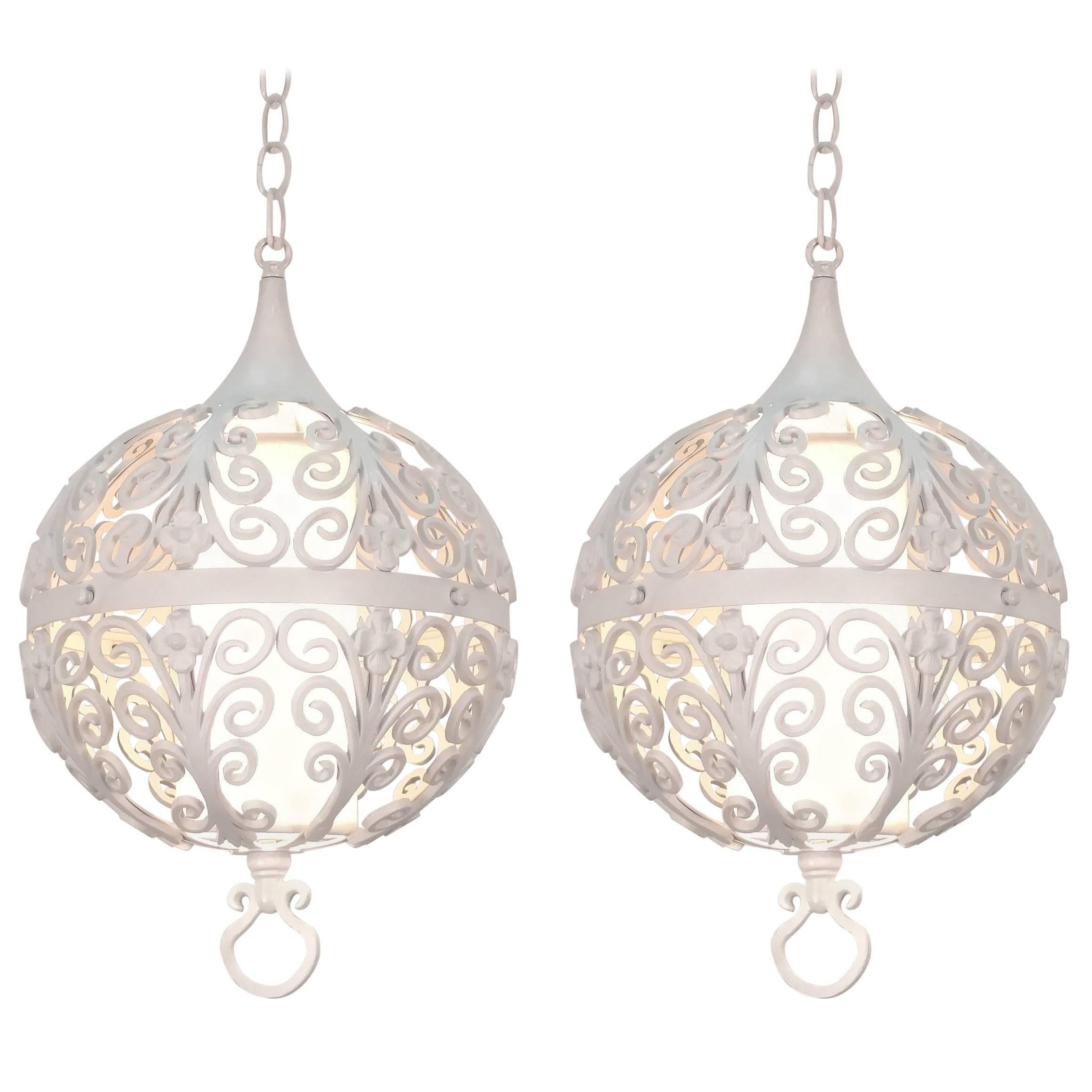 White Round Ornate Chandelier Pendant For Sale