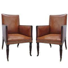 Pair of Fine Regency Style Mahogany Library Bergeres