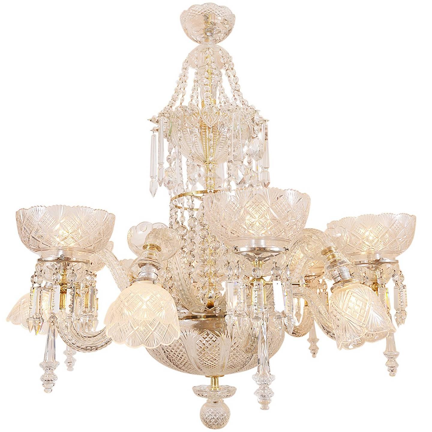 Mid-Late 1800s Combination Gas or Electric Crystal Chandelier For Sale