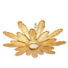 Spanish Mid-20th Century Sunburst Ceiling Light in Gold and Bronze Color