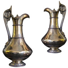 Pair of Silver Gilt neo-classical Wine Ewers by George Fox with Bacchanalian 