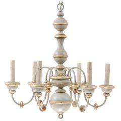 Italian Painted Wood Chandelier with Pretty Light Blue/Grey Gold and Silver Hues