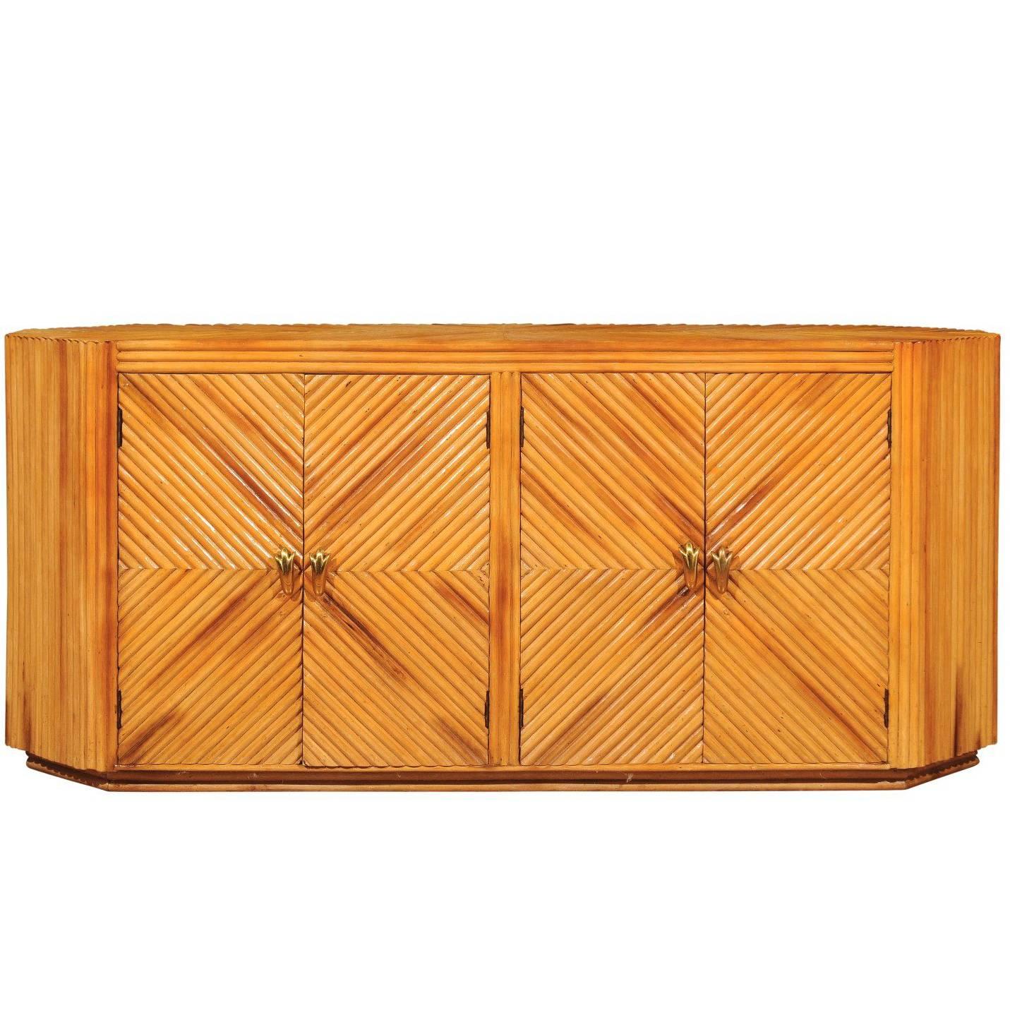 Fabulous Restored Vintage Bamboo Cabinet with Tulip Style Hardware
