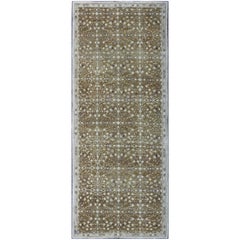 Vintage All-Over Design Oushak Rug with Flowers in Ivory and Olive Green
