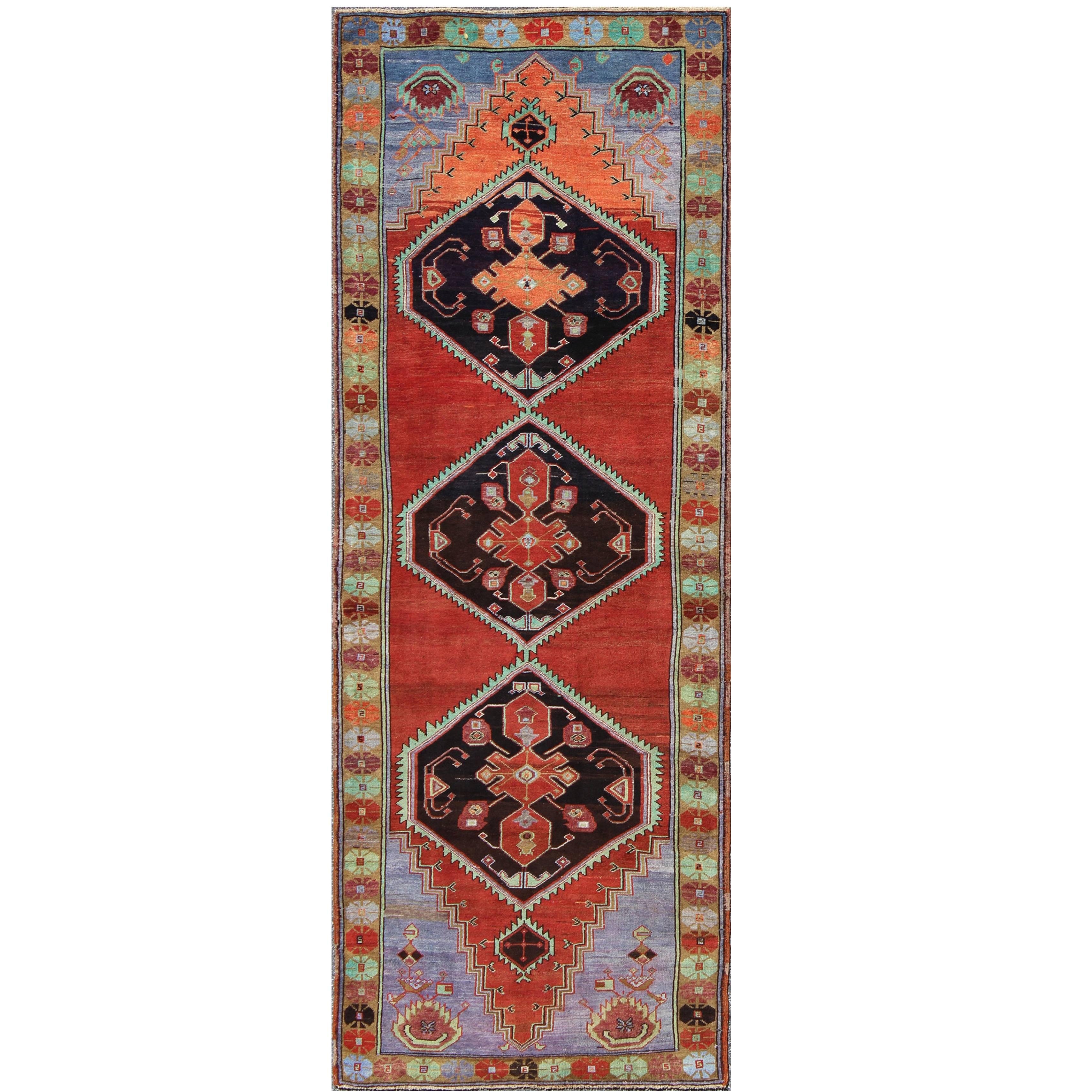 Unique and Colorful Turkish Oushak Rug with Multi-Layered Medallions & Cornices For Sale