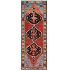 Vintage Unique and Colorful Turkish Oushak Rug with Multi-Layered Medallions & Cornices