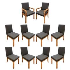 Directional Set of Ten Walnut Burl Dining Chairs, 1960s