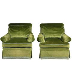 Scalamandre Green Velvet Armchairs, Pair