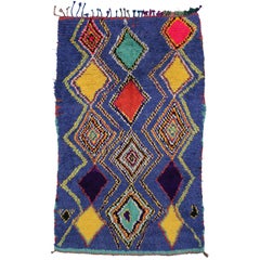 Boho Chic Vintage Moroccan Rug with Tribal Design, Blue Moroccan Rug
