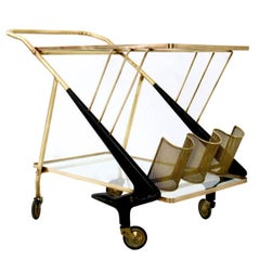 Wonderful Vintage Brass Serving Cart, Italy, 1950s