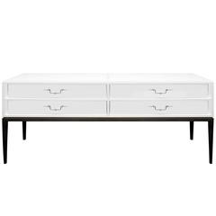 Tommi Parzinger Console Table with Exquisite Nickel Hardware and Milk Glass Top