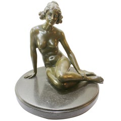 Bronze Naked Lady on Marble Base Signed L Art Bronze Qualite, France, 1965s