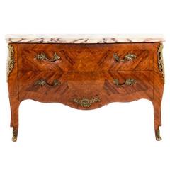 Antique French Inlaid Kingwood Louis XV-Style Bombe Commode