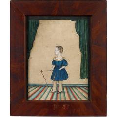 Antique Portrait of a Young Boy on a Striped Carpet