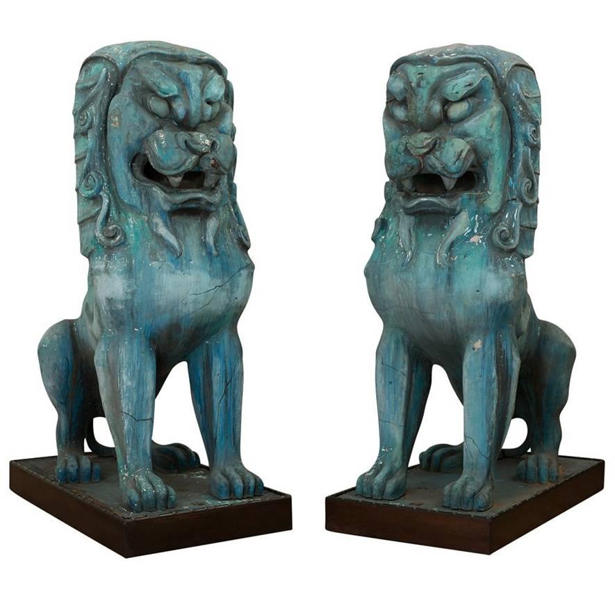 Pair of Gigantic Hollywood Prop Shishi Lions, circa 1950s For Sale