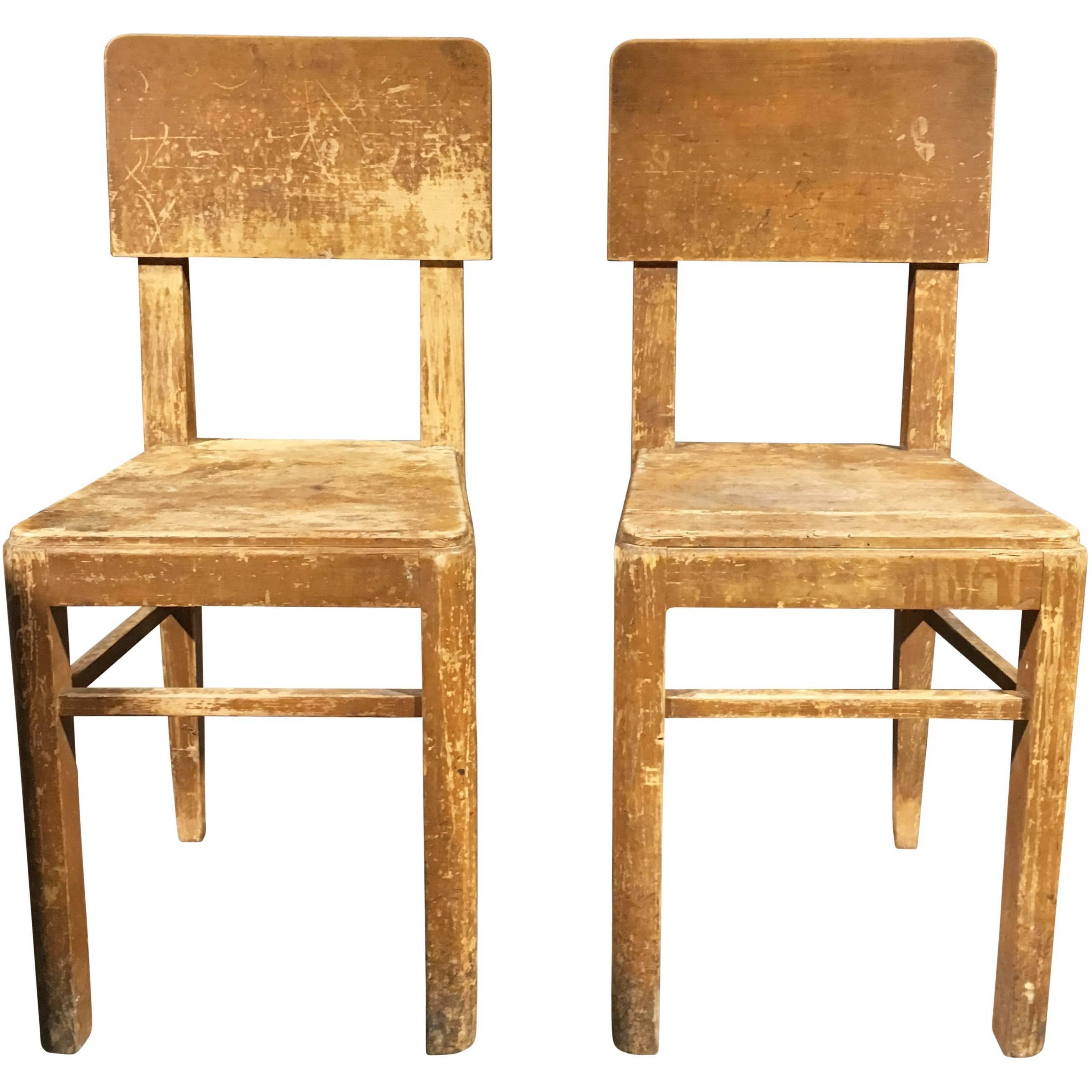 Pair of Primitive Wooden Chairs from Belgium