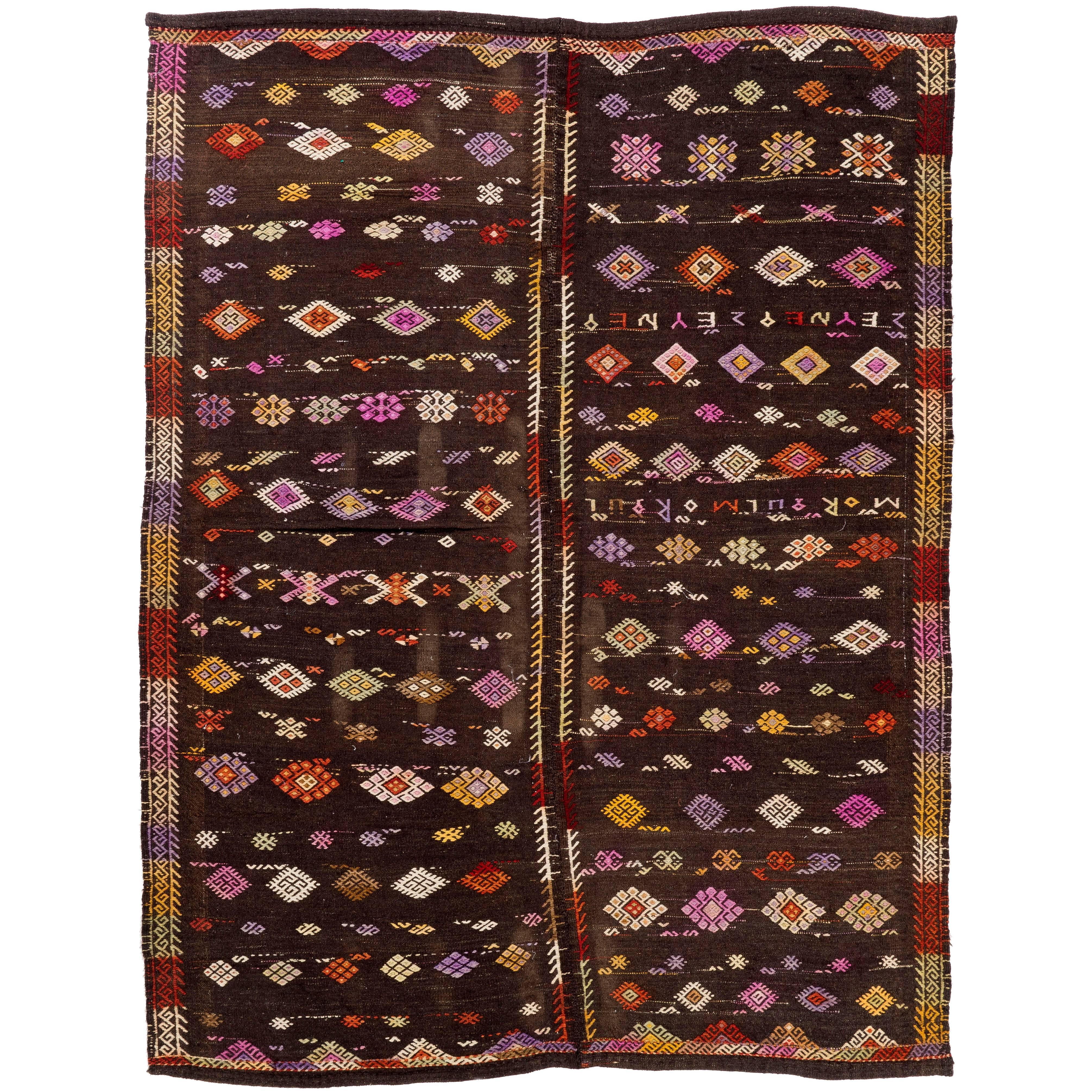 One of a Kind Anatolian Dowry Kilim, Vintage Flat-Weave Rug